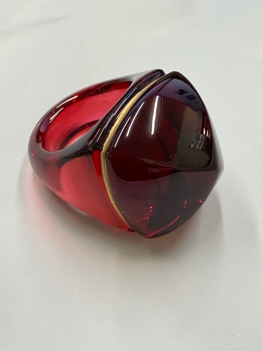 Baccarat POP Red Crystal Gold Trim Ring Size 6.5/53